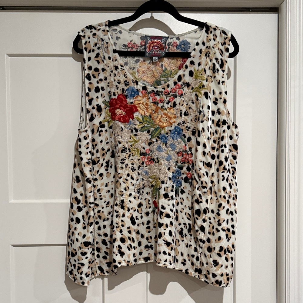 Floral Embroidered Vlevet Leopard Print Women's Top
